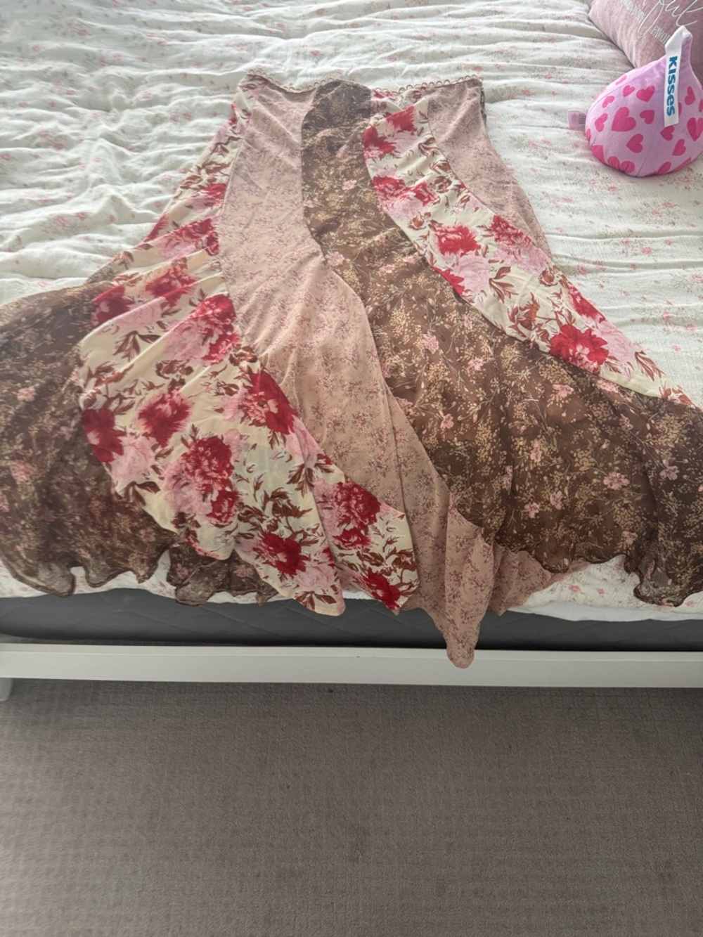 Current Mood Floral-Lined Maxi Skirt in Dusty Rose & Cream